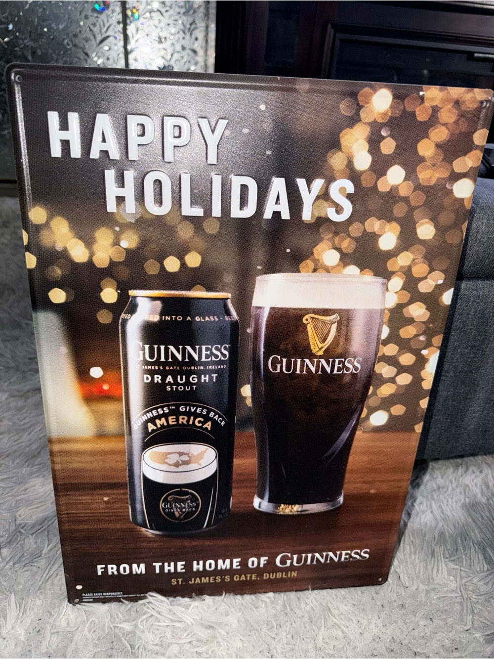 Guinness Holiday Wall Sign in Black and Gold